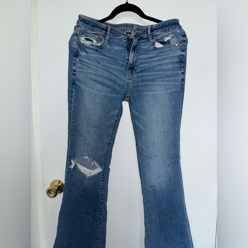 American Eagle Outfitters Flare Distressed Blue Jeans